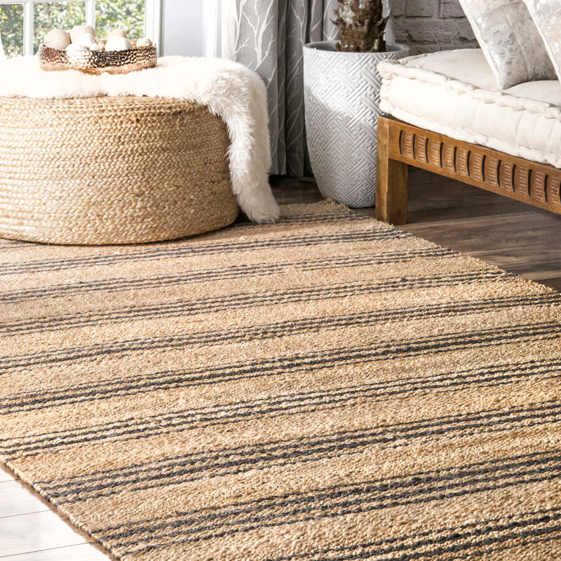 Gracie Oaks Tapis rayé touffeté à la main en jute / sisal brun clair